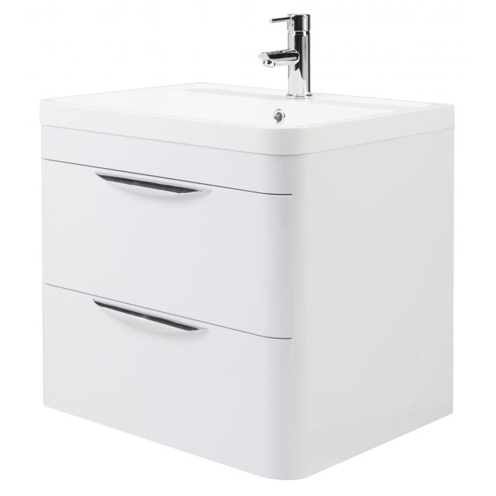 Waterside Wall Hung 600mm 2 Drawers Bathroom Unit Only Gloss WhiteRRP £449 