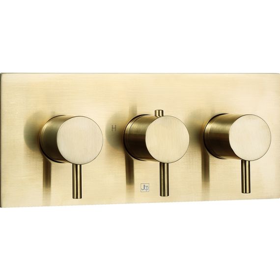 VOS brushed brass, thermostatic concealed 3 outlet shower valve, horizontal