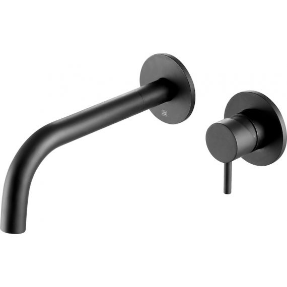 Just Taps VOS Matt Black Single Lever Wall Mounted Basin Mixer with Spout 200mm