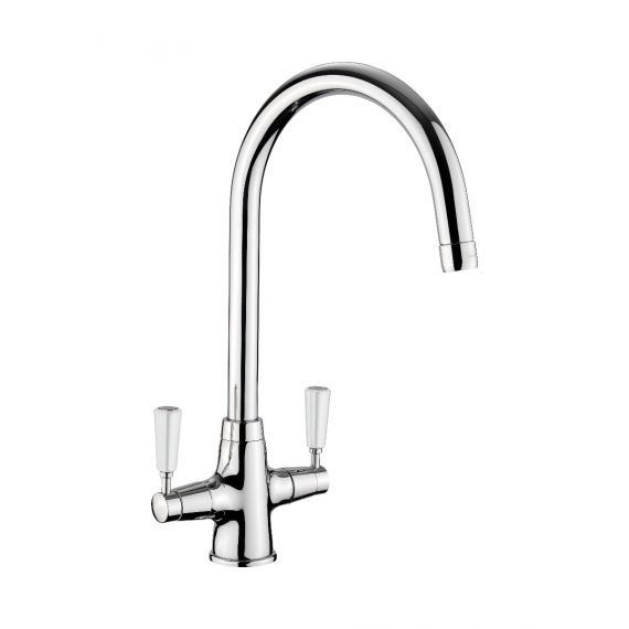 Rangemaster Aquaclassic Dual Flow Kitchen Tap With White Handles