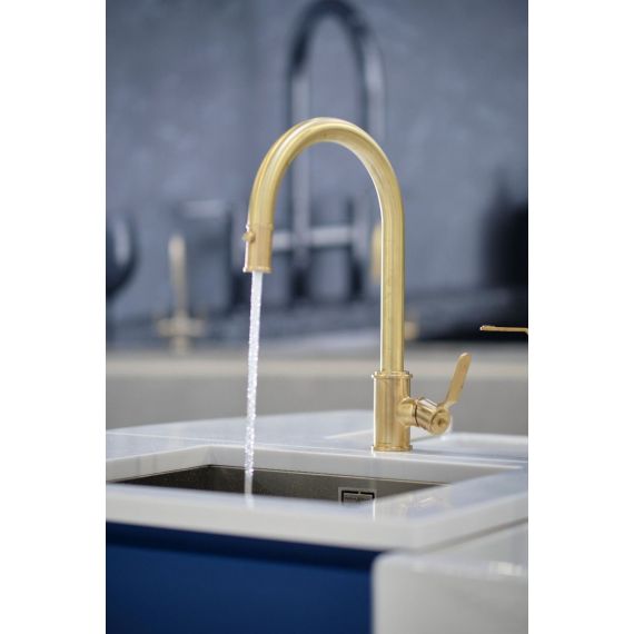 Perrin & Rowe Armstrong Single Lever Mixer With Pull Down Rinse Smooth Handle Satin Brass