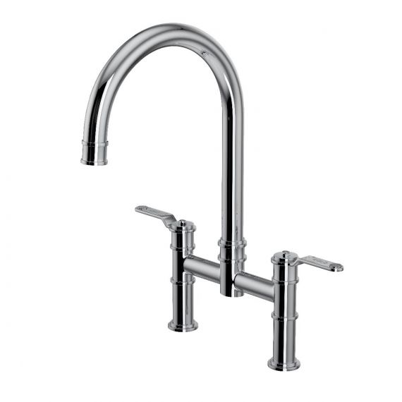 Perrine & Rowe Armstrong Bridge Kitchen Mixer Tap With Textured Handles Aged Brass