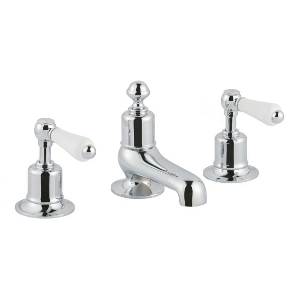 Grosvenor Lever 3 Hole Deck Mounted Basin Mixer Tap With Nickel Finish