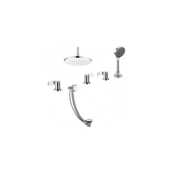 JustTaps Vue 4 Hole 3 Outlet Bath Set With Extractable Handset, Exofil and Overhead Shower 87678