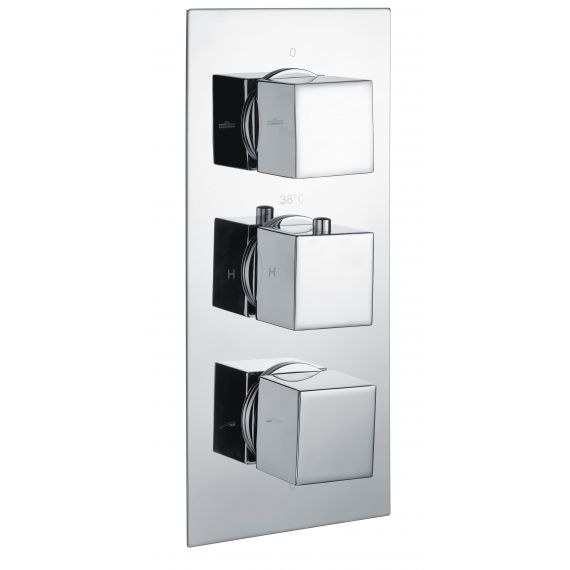 Square Dual Outlet, 3 Handle Thermostatic Concealed Shower Valve