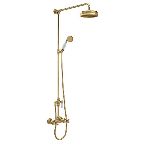 Hudson Reed Topaz Brushed Brass Thermostatic Valve Shower Kit and Riser With Rainfall Head