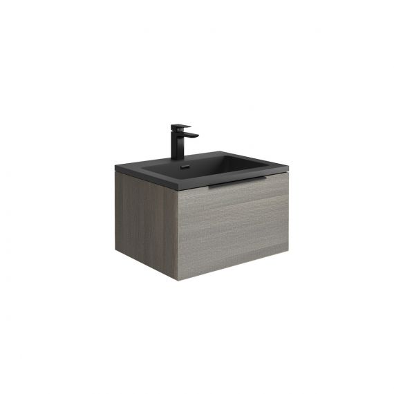 Scudo Ambience 600 Grey Oak Wall Hung LED Cabinet With White Basin