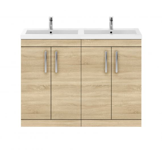 Nuie Athena Natural Oak 1200mm Floor Standing Cabinet & Double Basin