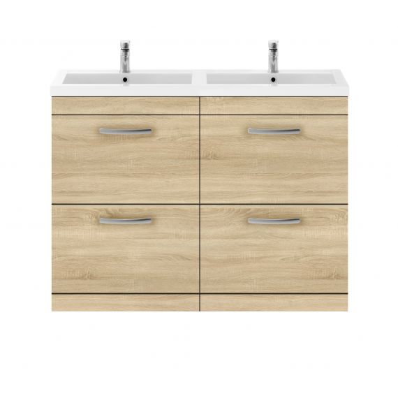 Nuie Athena Natural Oak 1200mm Floor Standing Cabinet & Double Basin