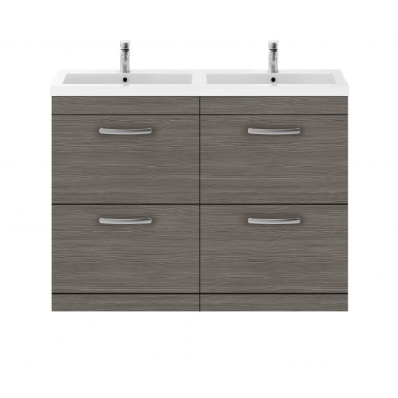 Nuie Athena Brown Grey Avola 1200mm Floor Standing Cabinet & Double Basin