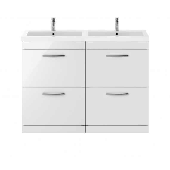 Nuie Athena Gloss White 1200mm Floor Standing Cabinet & Double Basin