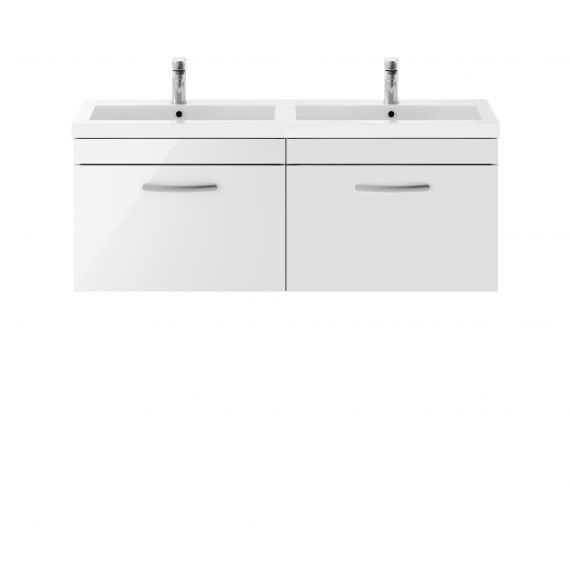 Nuie Athena Gloss White 1200mm Wall Hung Cabinet & Double Basin
