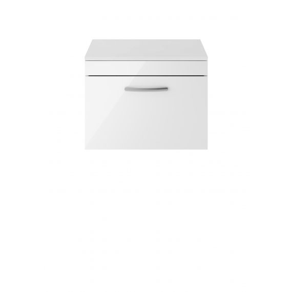 Nuie Athena Gloss White 600mm Wall Hung Vanity With Worktop