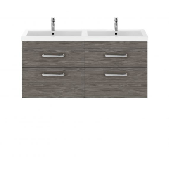 Nuie Athena Brown Grey Avola 1200mm Wall Hung Cabinet & Double Basin
