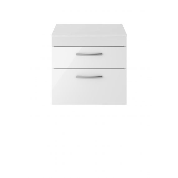 Nuie Athena Gloss White 600mm Wall Hung Vanity With Worktop