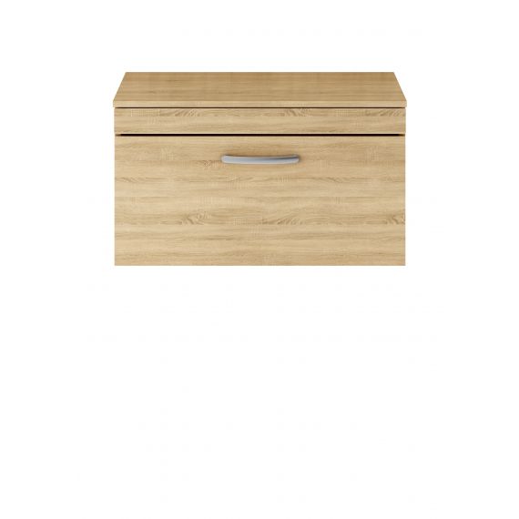 Nuie Athena Natural Oak 800mm Wall Hung Vanity With Worktop