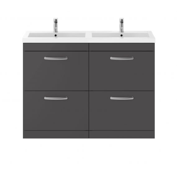 Nuie Athena Gloss Grey 1200mm Floor Standing Cabinet & Double Basin