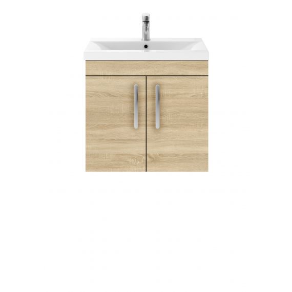 Nuie Athena Natural Oak 600mm Wall Hung Cabinet & Basin 2