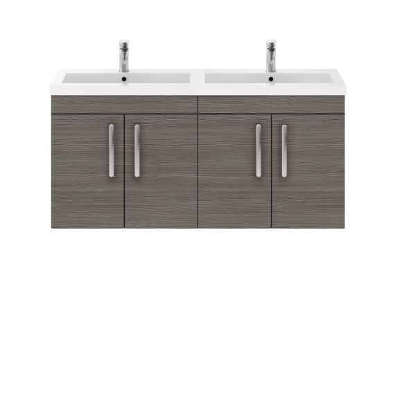 Nuie Athena Brown Grey Avola 1200mm Wall Hung Cabinet & Double Basin