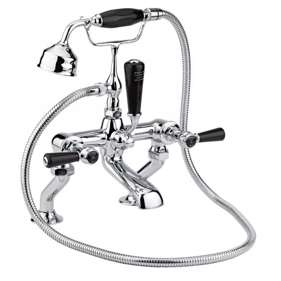 Hudson Reed Topaz Black Lever Bath Shower Mixer & Shower Kit Chrome 