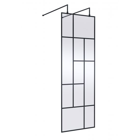 Hudson Reed 700mm Abstract Frame Wetroom Screen with Support Bars Matt Black BFAFB070