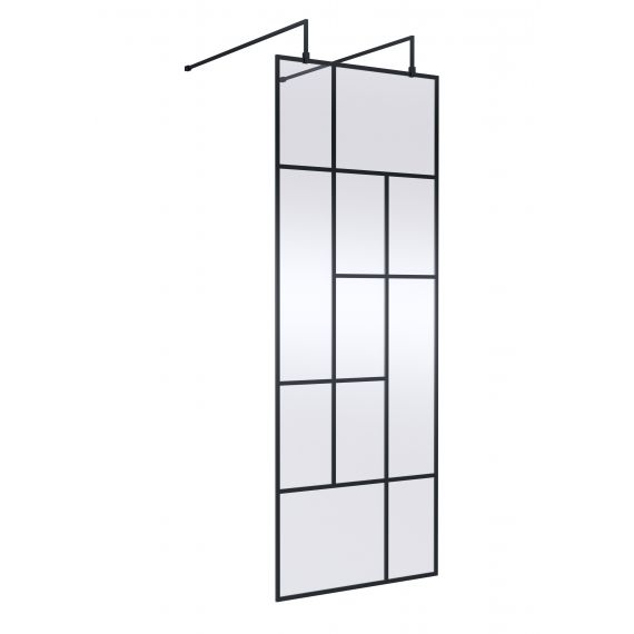 Hudson Reed 760mm Abstract Frame Wetroom Screen with Support Bars Matt Black BFAFB076