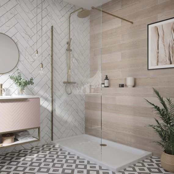 Scudo Series 8 Brushed Brass Profile Wetroom Screen & Support Arm 600mm