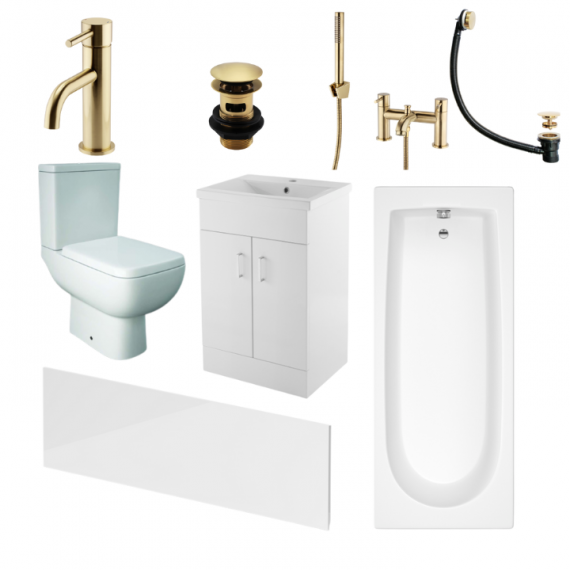 Status Series 600 Brushed Brass Complete Bathroom Suite Package With 1700mm Bath And 500mm Vanity Unit