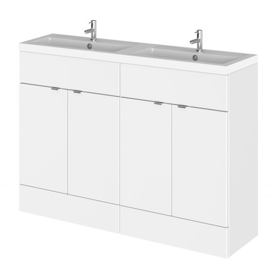 Hudson Reed Fusion Gloss White Floor Standing 1200mm Vanity Unit & Double Basin