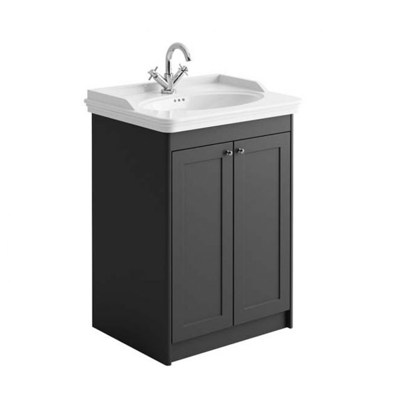 Scudo Classica Charcoal Grey 600mm Traditional Floorstanding Double Door Vanity Unit And Basin 1 Tap Hole