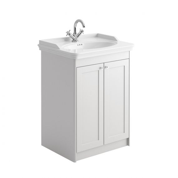 Scudo Classica Chalk White 600mm Traditional Floorstanding Double Door Vanity Unit And Basin 1 Tap Hole