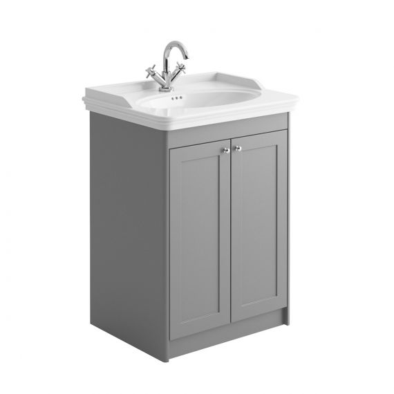 Scudo Classica Stone Grey 600mm Traditional Floorstanding Double Door Vanity Unit And Basin 1 Tap Hole