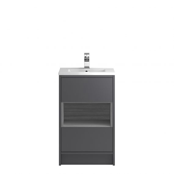 Hudson Reed Floor Standing 500mm Cabinet & Basin 2 Gloss Grey / Anthracite Woodgrain CST875