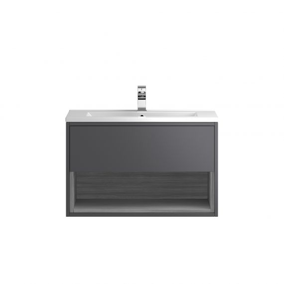 Hudson Reed Wall Hung 800mm Cabinet & Basin 2 Gloss Grey / Anthracite Woodgrain CST888