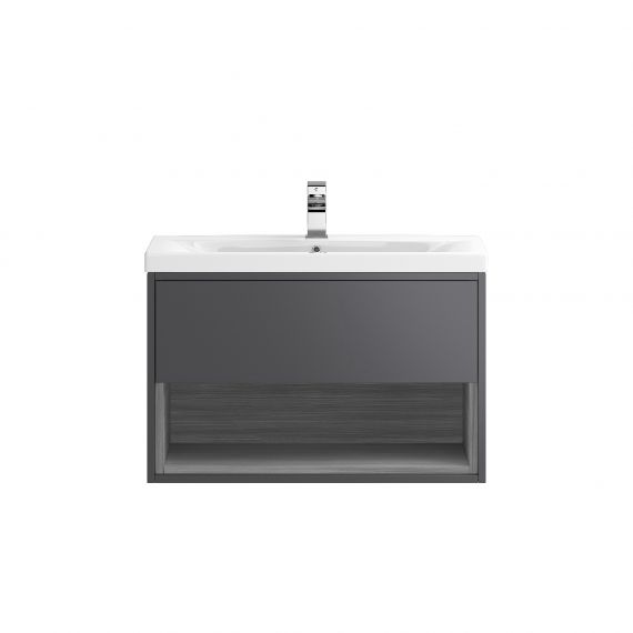 Hudson Reed Wall Hung 800mm Cabinet & Basin 3 Gloss Grey / Anthracite Woodgrain CST888D