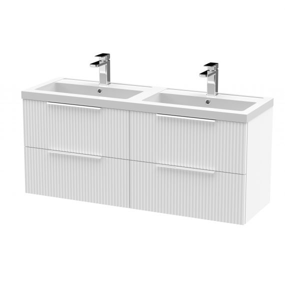 Hudson Reed 1200mm Wall Hung 4 Drawer Vanity & Double Basin Satin White DFF193C