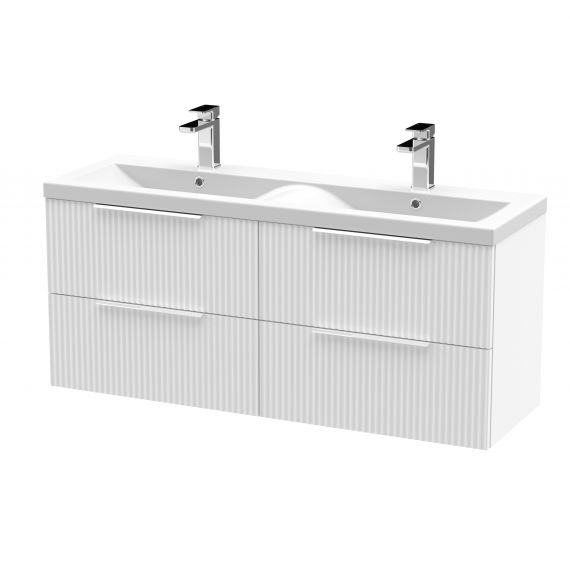 Hudson Reed 1200mm Wall Hung 4 Drawer Vanity & Double Basin Satin White DFF193F