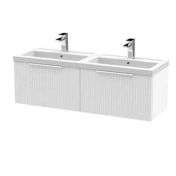Hudson Reed 1200mm Wall Hung 2 Drawer Vanity & Double Basin Satin White DFF194C