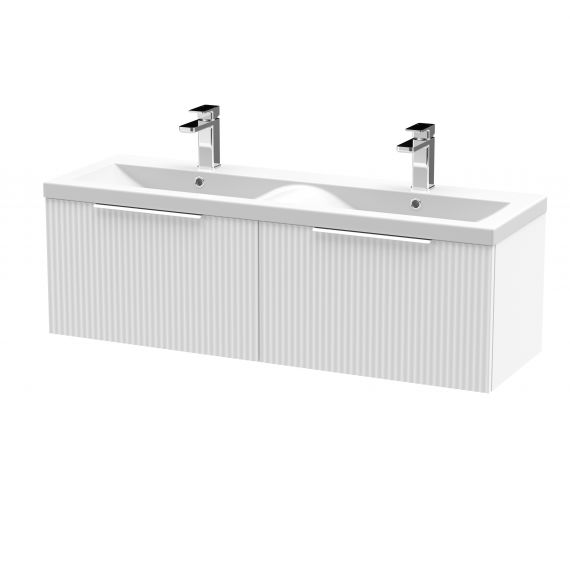 Hudson Reed 1200mm Wall Hung 2 Drawer Vanity & Double Basin Satin White DFF194F