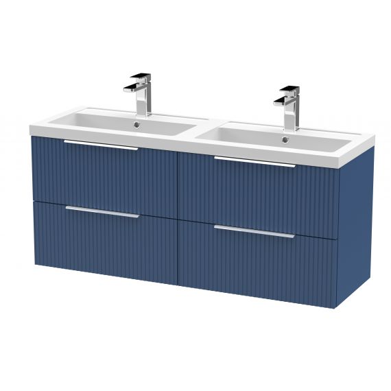 Hudson Reed 1200mm Wall Hung 4 Drawer Vanity & Double Basin Satin Blue DFF393C