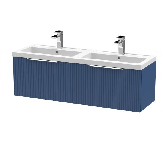 Hudson Reed 1200mm Wall Hung 2 Drawer Vanity & Double Basin Satin Blue DFF394C