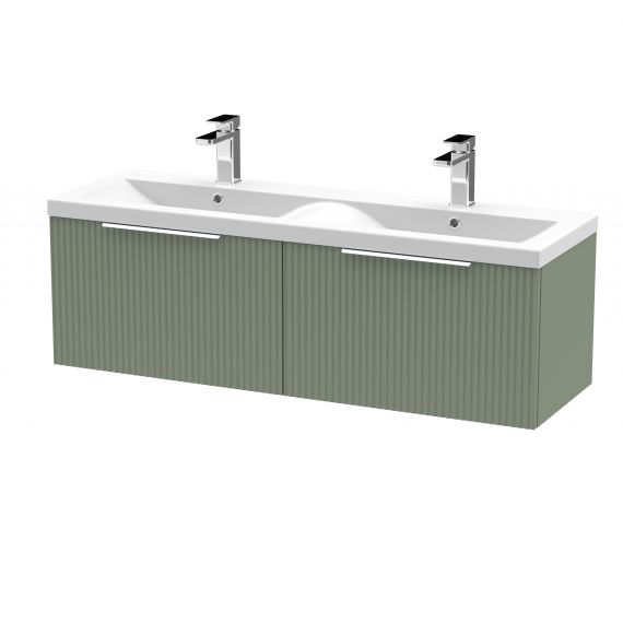 Hudson Reed 1200mm Wall Hung 2 Drawer Vanity & Double Basin Satin Green DFF894F