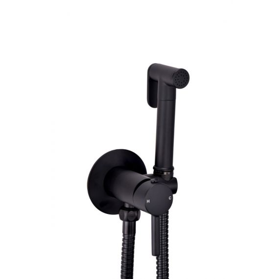 Scudo Douche Handset With Hose Holder And Elbow Outlet Matt Black