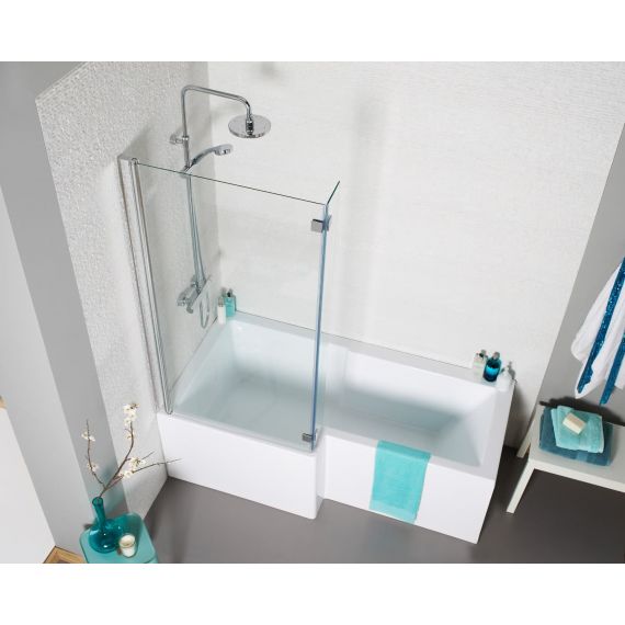 Kartell Elite 1600 x 850 L Shape Left Hand Square Shower Bath Including Front Panel And Screen