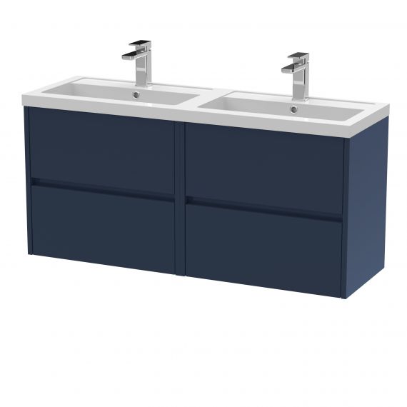 Hudson Reed 1200mm Wall Hung 4 Drawer Unit & Double Basin Electric Blue HAV1704C
