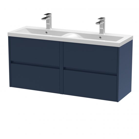 Hudson Reed 1200mm Wall Hung 4 Drawer Unit & Double Basin Electric Blue HAV1704F