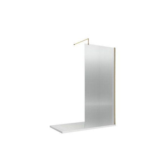 Hudson Reed 1000mm Fluted Wetroom Screen with Support Bar Brushed Brass WRFL19510BB