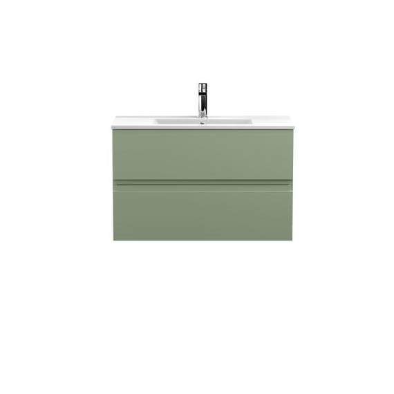 Hudson Reed 800mm Wall Hung 2 Drawer Unit & Basin 2 Satin Green URB806B