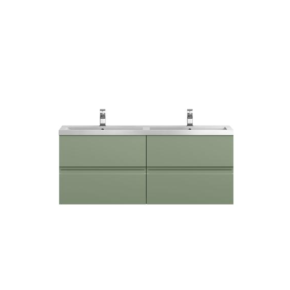 Hudson Reed 1200 Wall Hung 4 Drawer Vanity & Double Basin Satin Green URB804C
