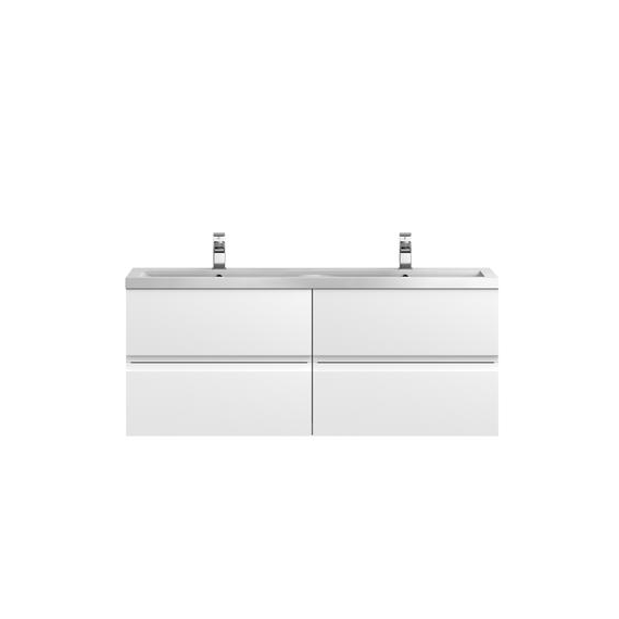 Hudson Reed 1200 Wall Hung 4 Drawer Vanity & Double Basin Satin White URB104F